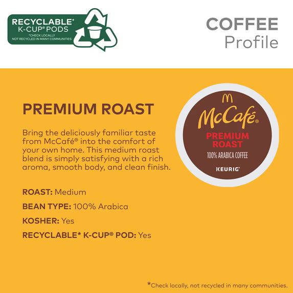 McCafe Premium Roast Coffee K-Cup Coffee Pods, Medium Roast, 24 Count For Keurig Brewers(4 pack)