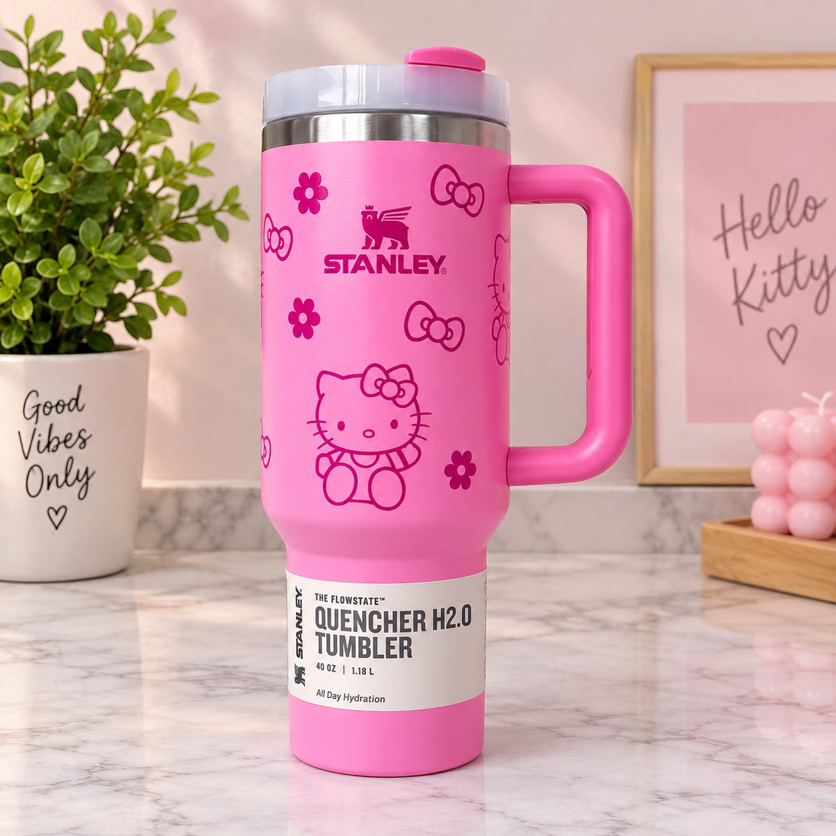 Stanley Quencher H2.0 Flowstate 40oz Tumbler, Pink Floral Limited Edition