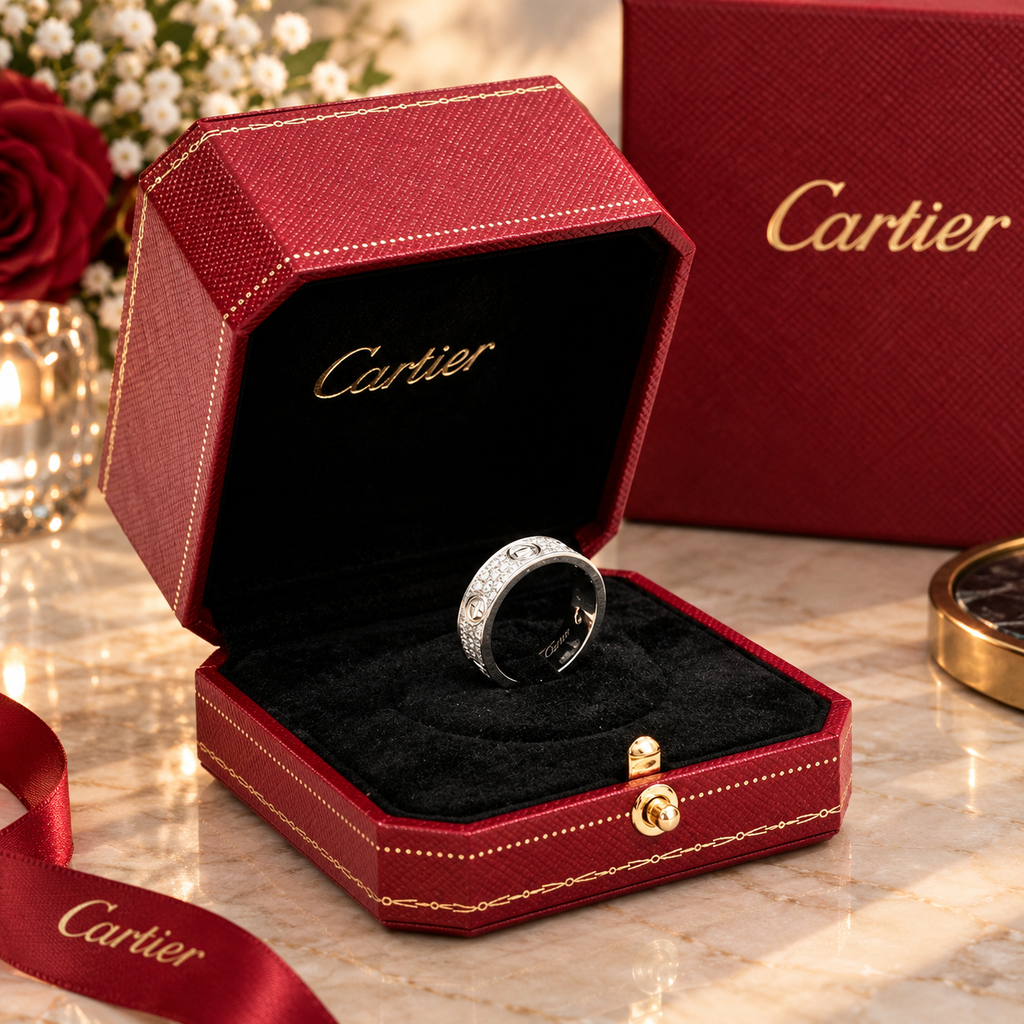 Cartier Signature Love Ring Box Red Travel Case Empty Gift Box