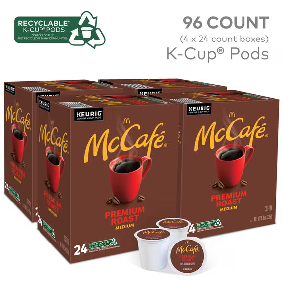 McCafe Premium Roast Coffee K-Cup Coffee Pods, Medium Roast, 24 Count For Keurig Brewers(4 pack)