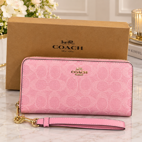 2026 Coach Long Zip Around Wallet In Signature Canvas CW778 Powder Pink