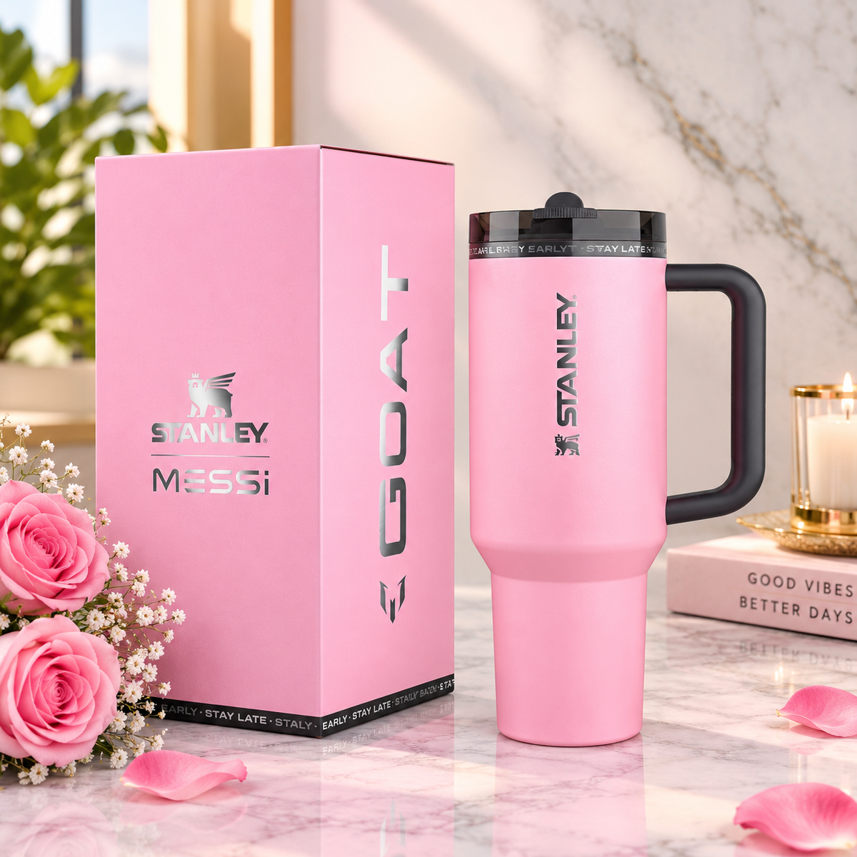 Messi x Stanley 1913 Quencher ProTour Flip Straw Tumbler 1.18L Messi GOAT Pink