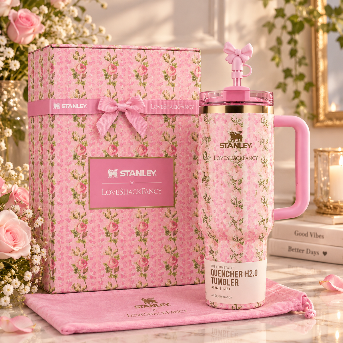 Stanley x LoveShackFancy Quencher H2.0 40oz Pink Floral Tumbler