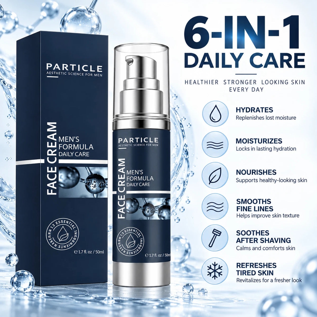 Particle Men's Face Cream Moisturizer Anti Aging Daily Skin Care 50ml 1.7oz